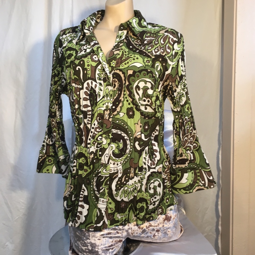 Apt 9 paisley pattern button up green & brown